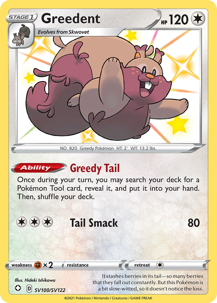 Greedent SV100 Rare Shiny card from Shining Fates Shiny Vault