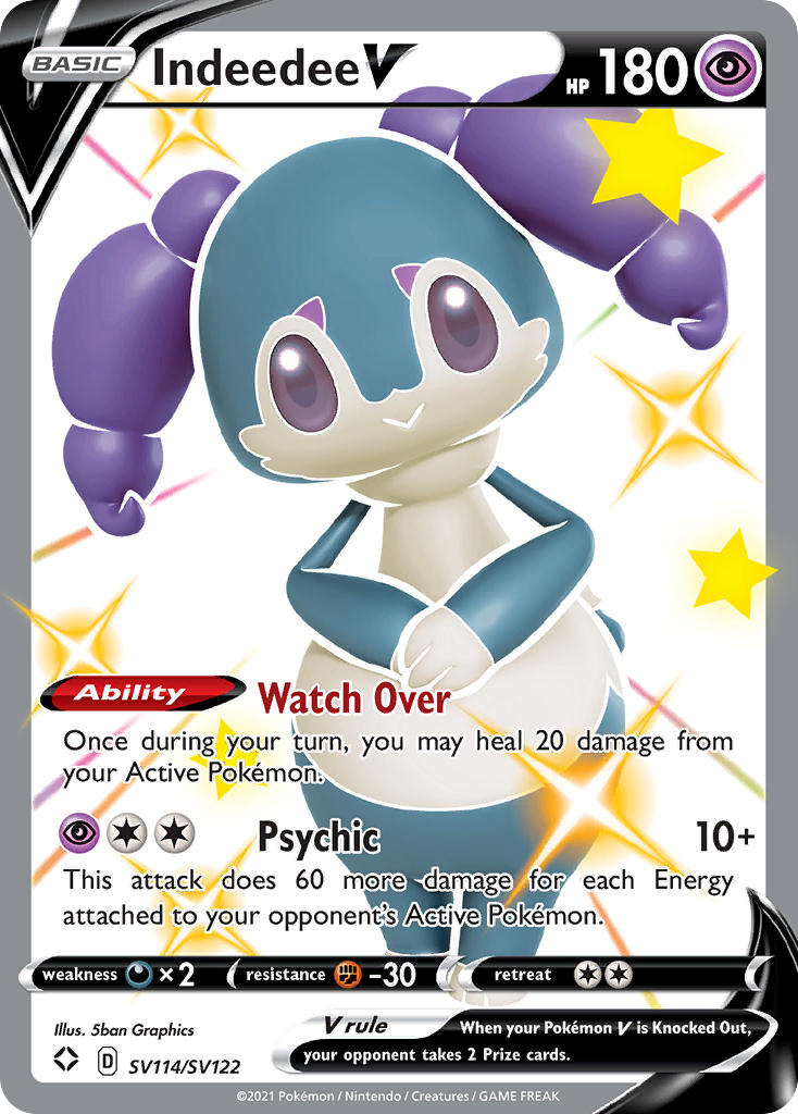 Indeedee V SV114 Rare Holo V card from Shining Fates Shiny Vault