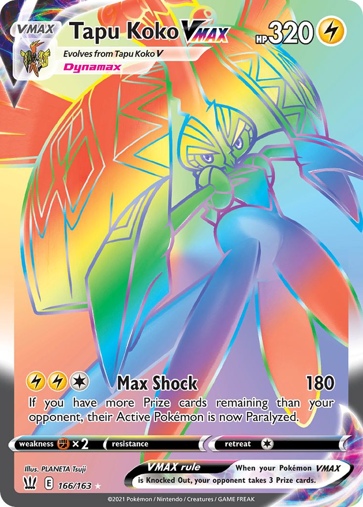 Tapu Koko VMAX 166 Rare Rainbow card from Battle Styles