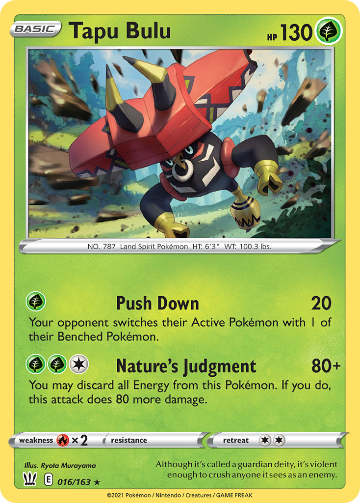 Tapu Bulu 16 Rare Holo card from Battle Styles