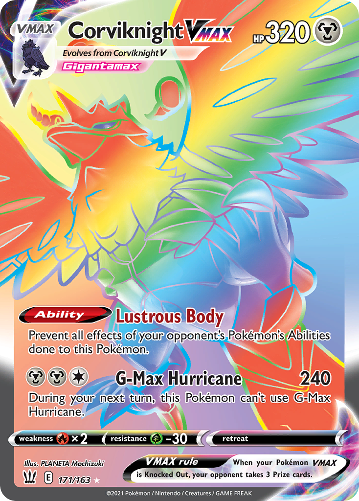 Corviknight VMAX 171 Rare Rainbow card from Battle Styles