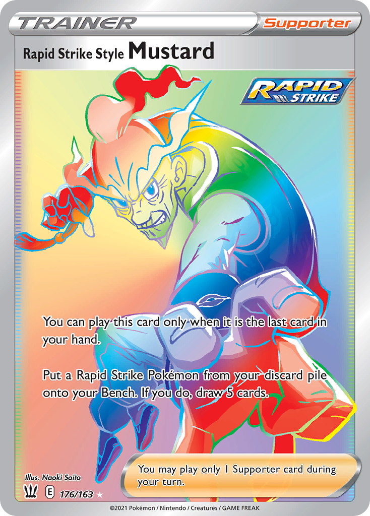 Rapid Strike Style Mustard 176 Rare Rainbow card from Battle Styles