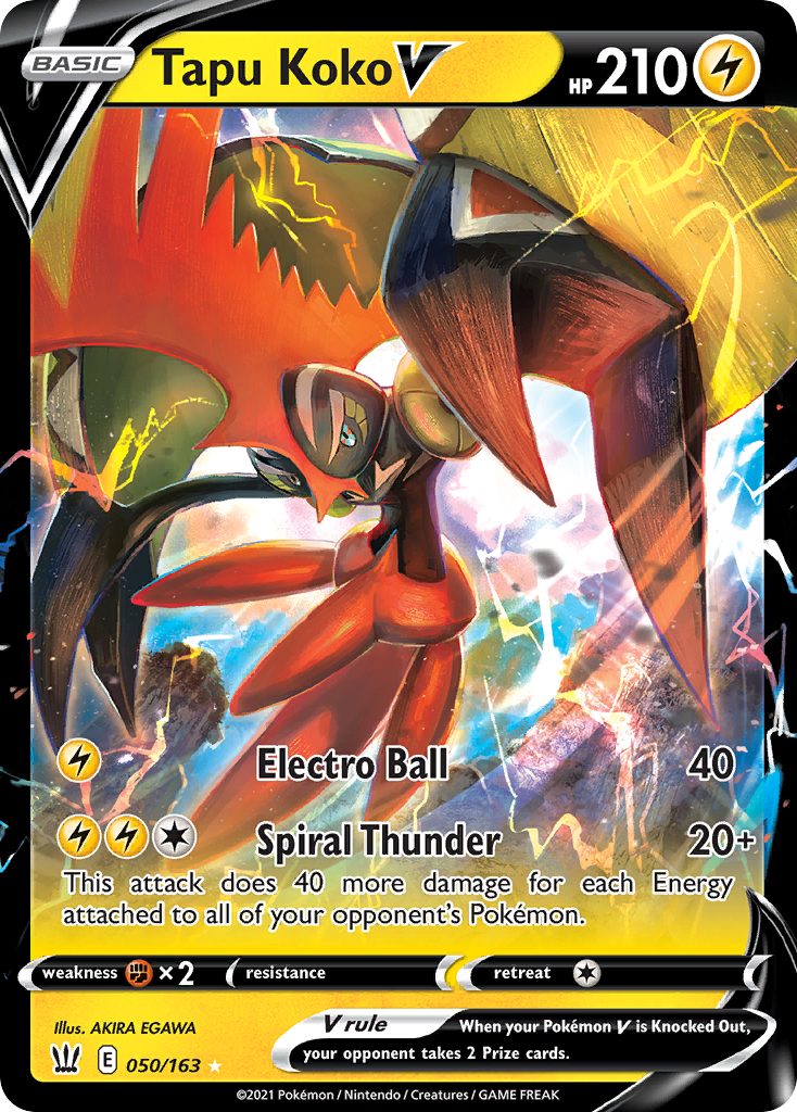 Tapu Koko V 50/163 Rare Holo V card from Battle Styles