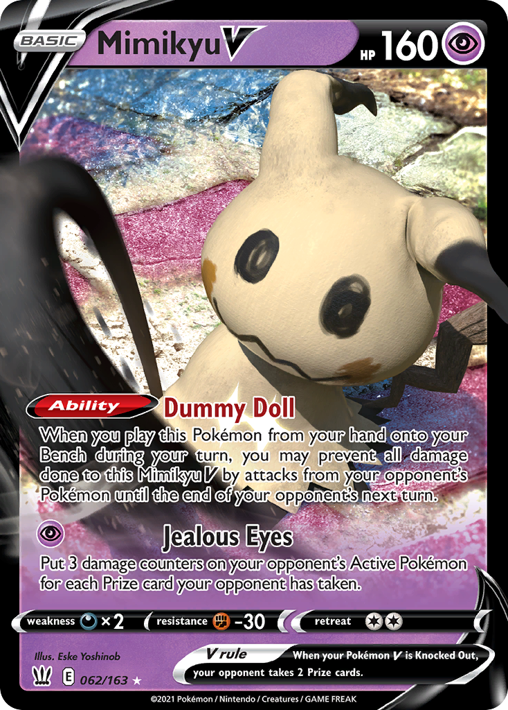 Mimikyu V 62/163 Rare Holo V card from Battle Styles