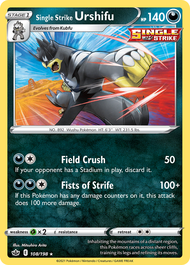 Single Strike Urshifu 108 Rare Holo card from Chilling Reign