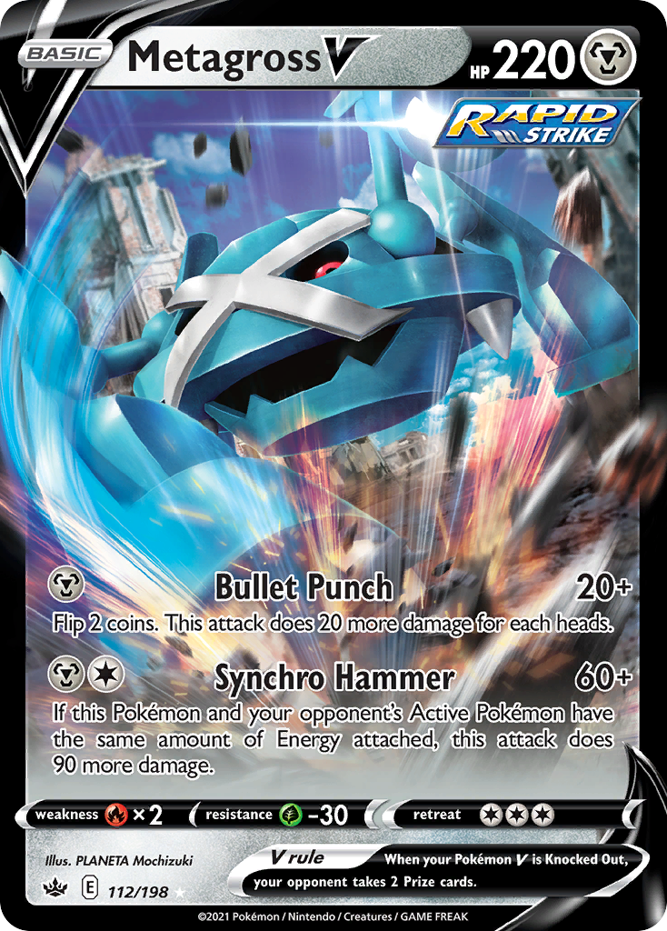 Metagross V 112/198 Rare Holo V card from Chilling Reign