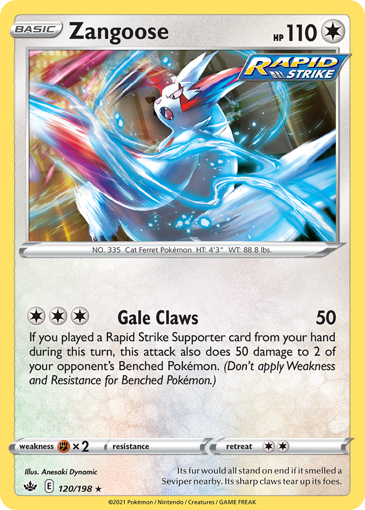 Zangoose 120 Rare card from Chilling Reign
