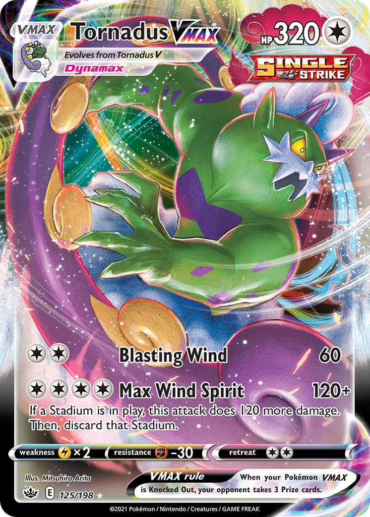 Tornadus VMAX 125/198 Rare Holo VMAX card from Chilling Reign