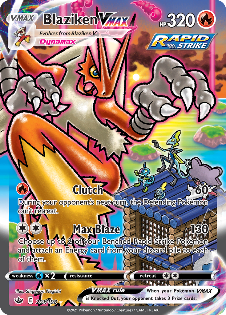 Blaziken VMAX 201 Rare Rainbow card from Chilling Reign