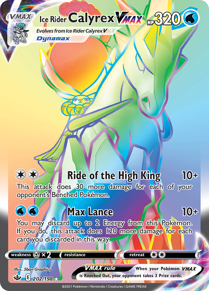 Ice Rider Calyrex VMAX 202/198 Rare Rainbow card from Chilling Reign