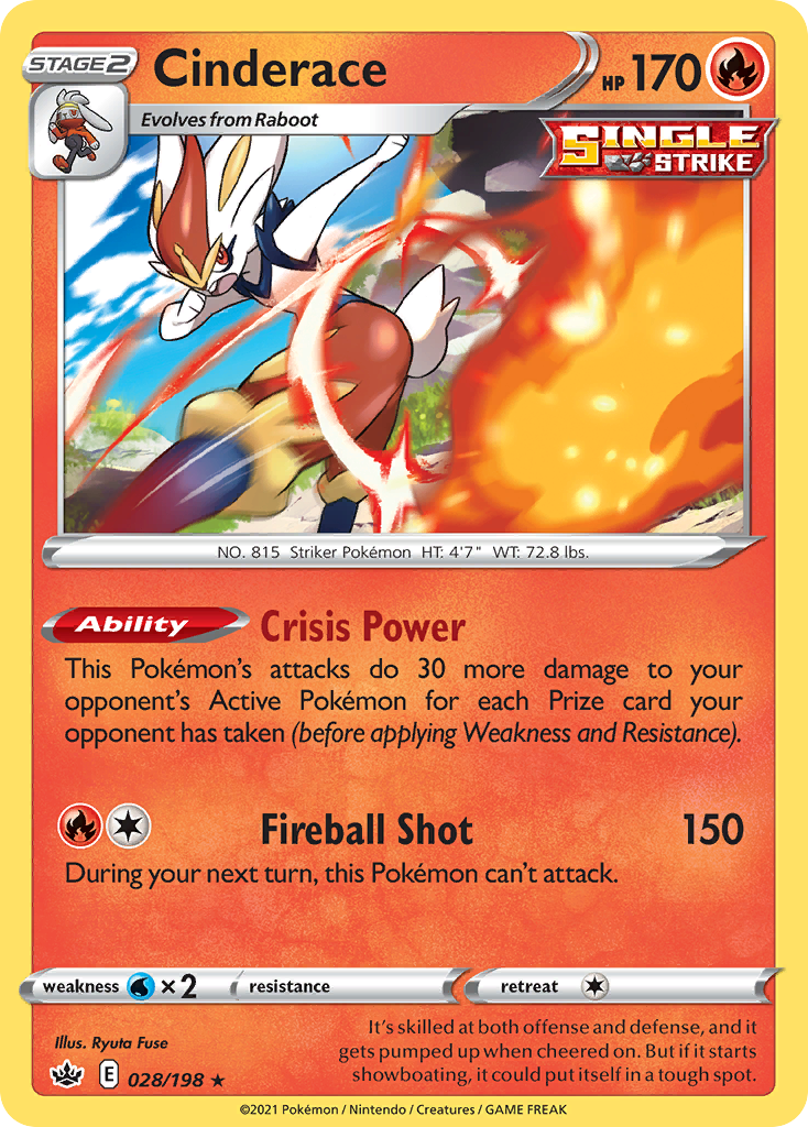 Cinderace 28 Rare Holo card from Chilling Reign