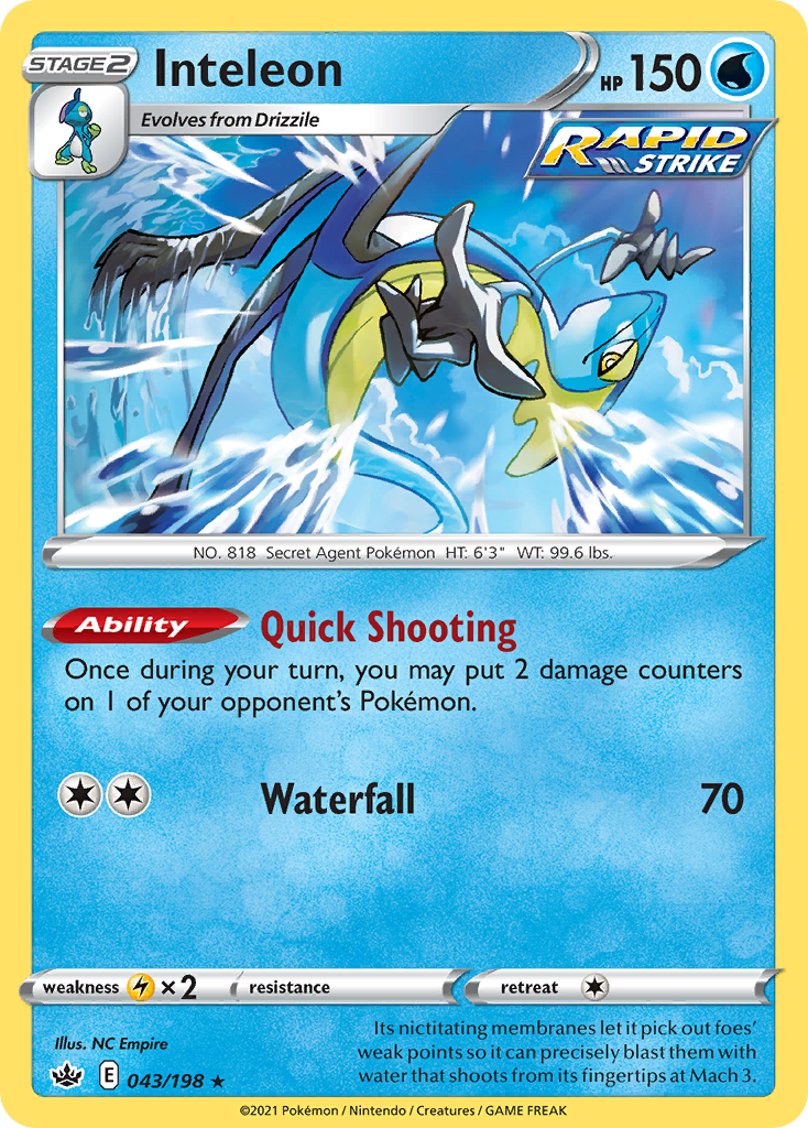 Inteleon 43 Rare Holo card from Chilling Reign