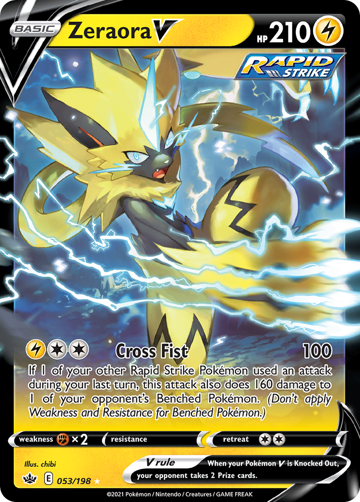 Zeraora V 53/198 Rare Holo V card from Chilling Reign