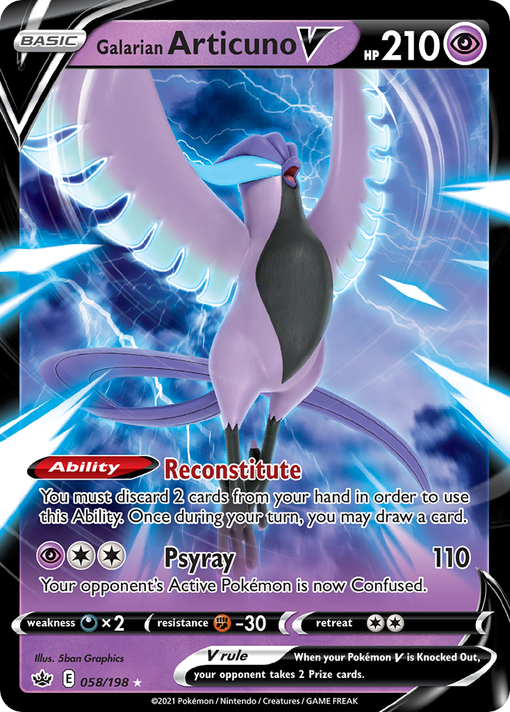 Galarian Articuno V 58 Rare Holo V card from Chilling Reign
