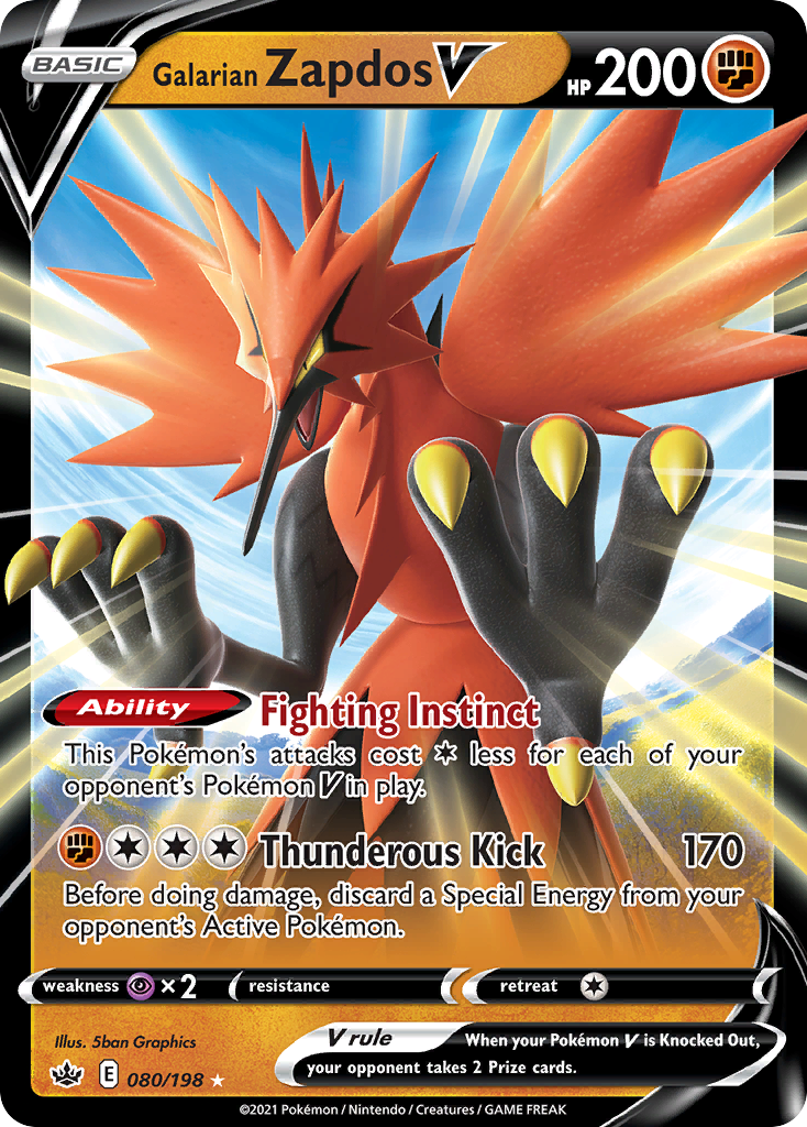 Galarian Zapdos V 80/198 Rare Holo V card from Chilling Reign