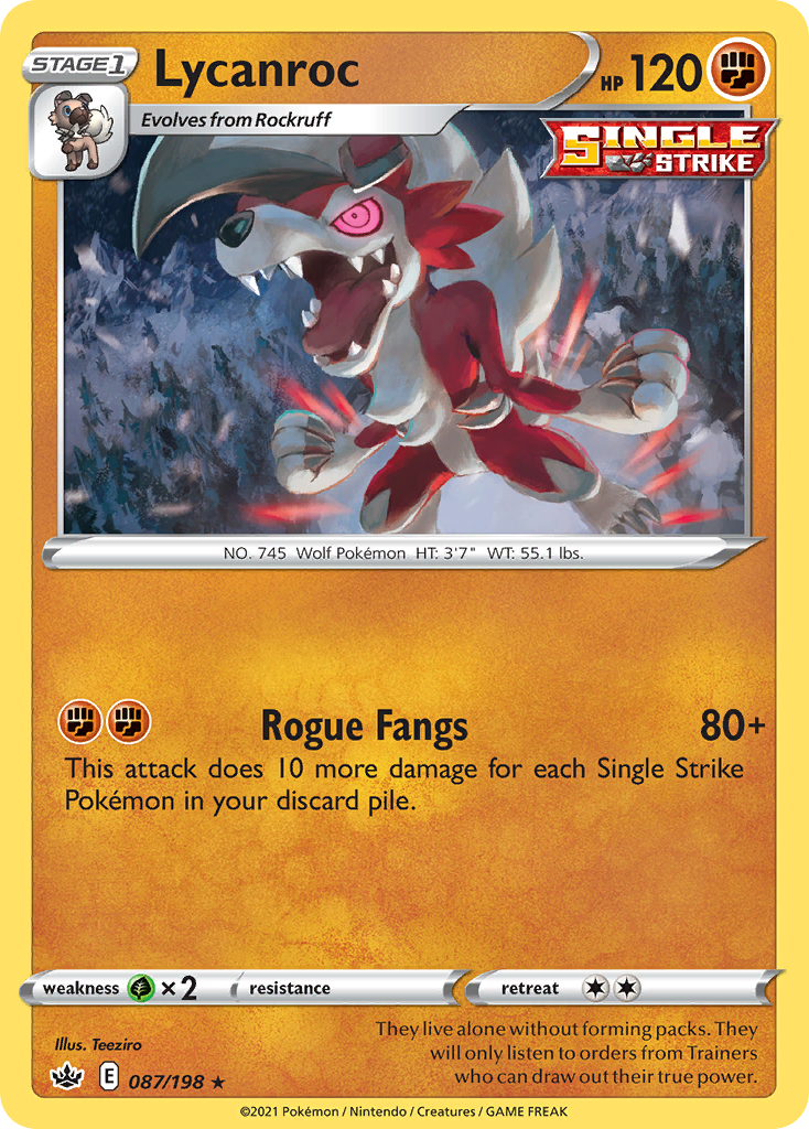 Lycanroc 87/198 Rare Holo card from Chilling Reign