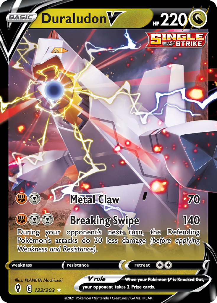 Duraludon V 122 Rare Holo V card from Evolving Skies
