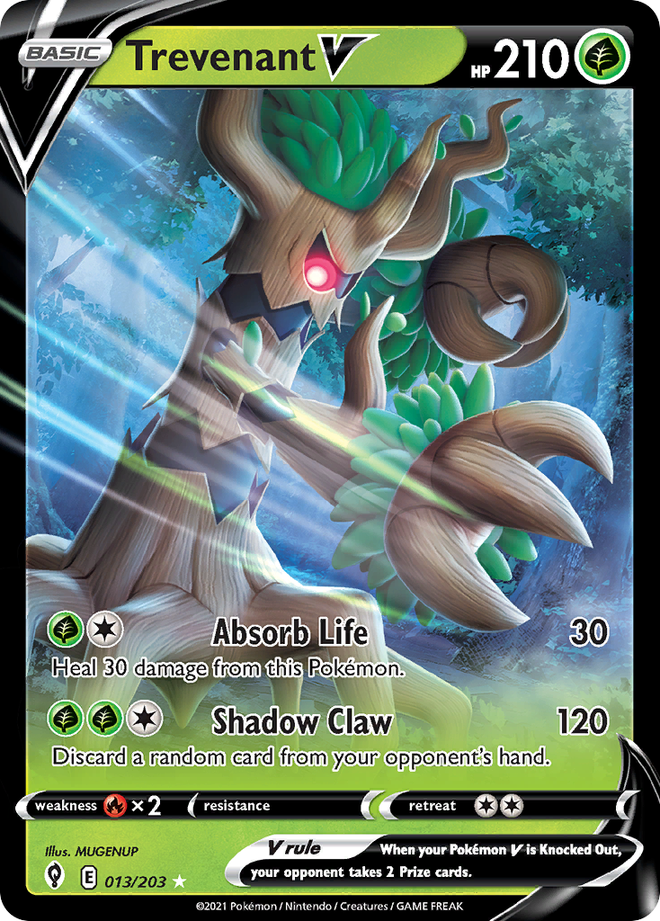 Trevenant V 13 Rare Holo V card from Evolving Skies