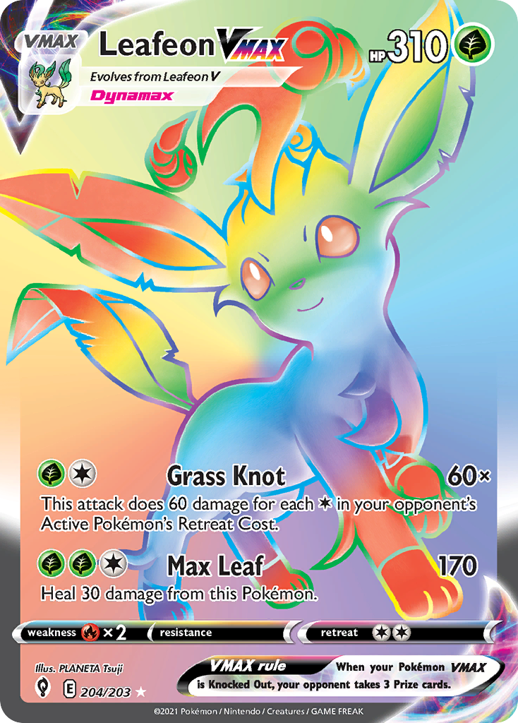 Leafeon VMAX 204 Rare Rainbow card from Evolving Skies