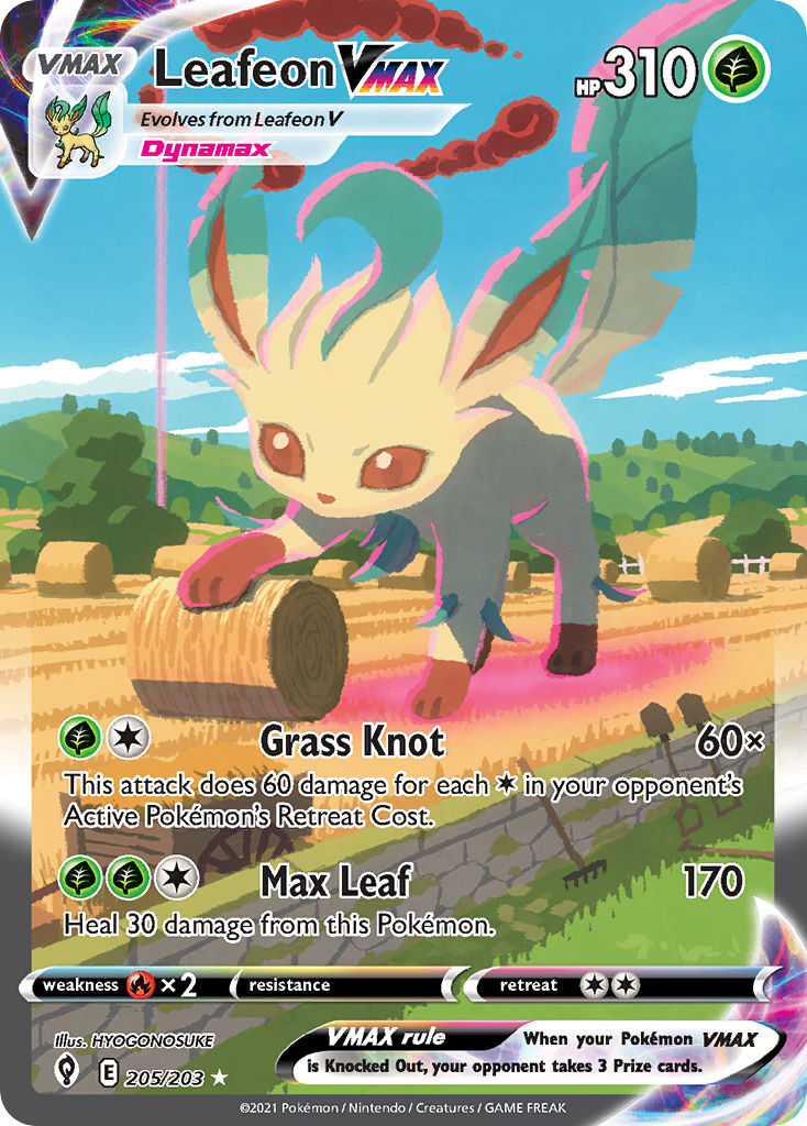 Leafeon VMAX 205 Rare Rainbow card from Evolving Skies
