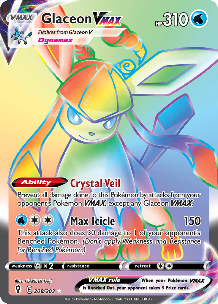 Glaceon VMAX 208 Rare Rainbow card from Evolving Skies