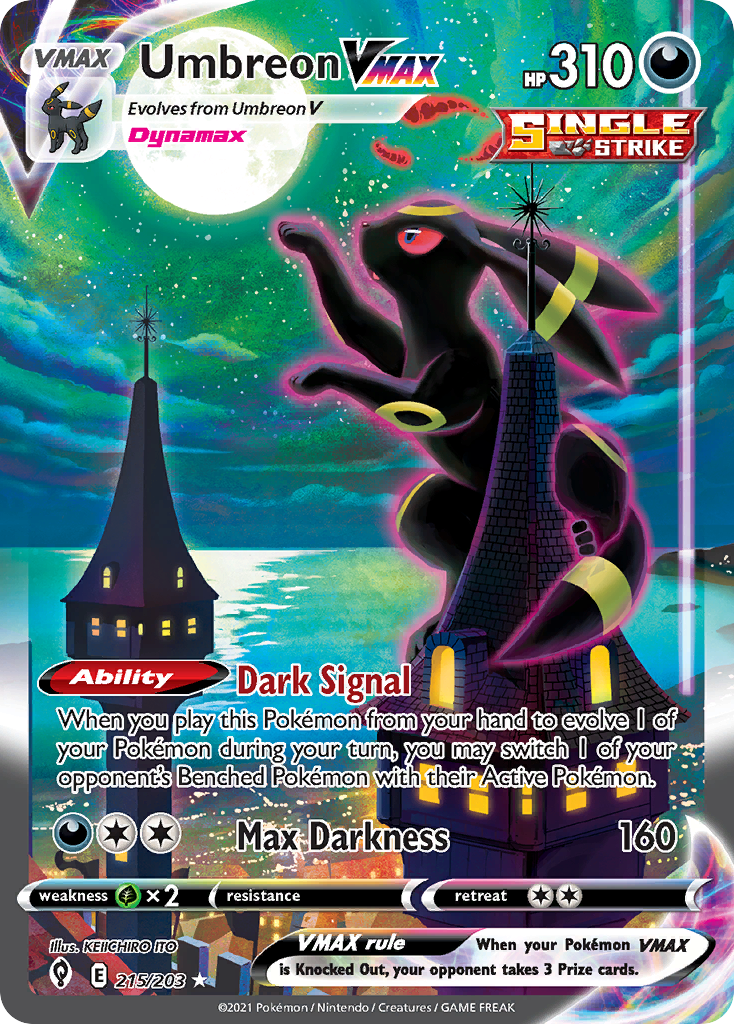 Umbreon VMAX 215 Rare Rainbow card from Evolving Skies