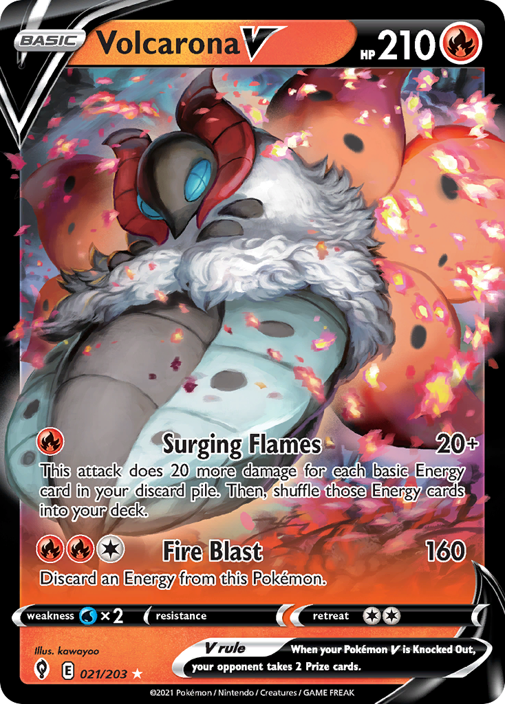 Volcarona V 21 Rare Holo V card from Evolving Skies