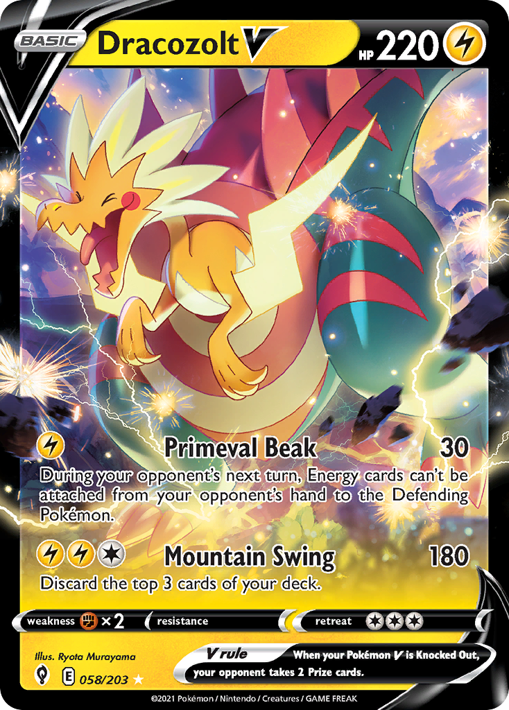 Dracozolt V 58 Rare Holo V card from Evolving Skies