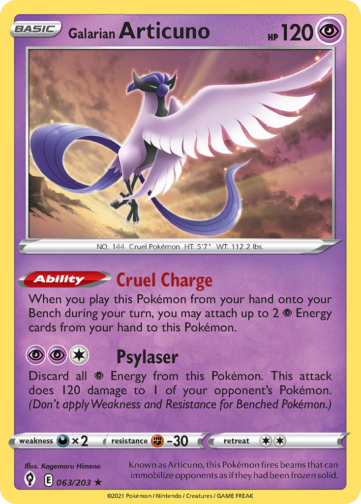 Galarian Articuno 63 Rare Holo card from Evolving Skies