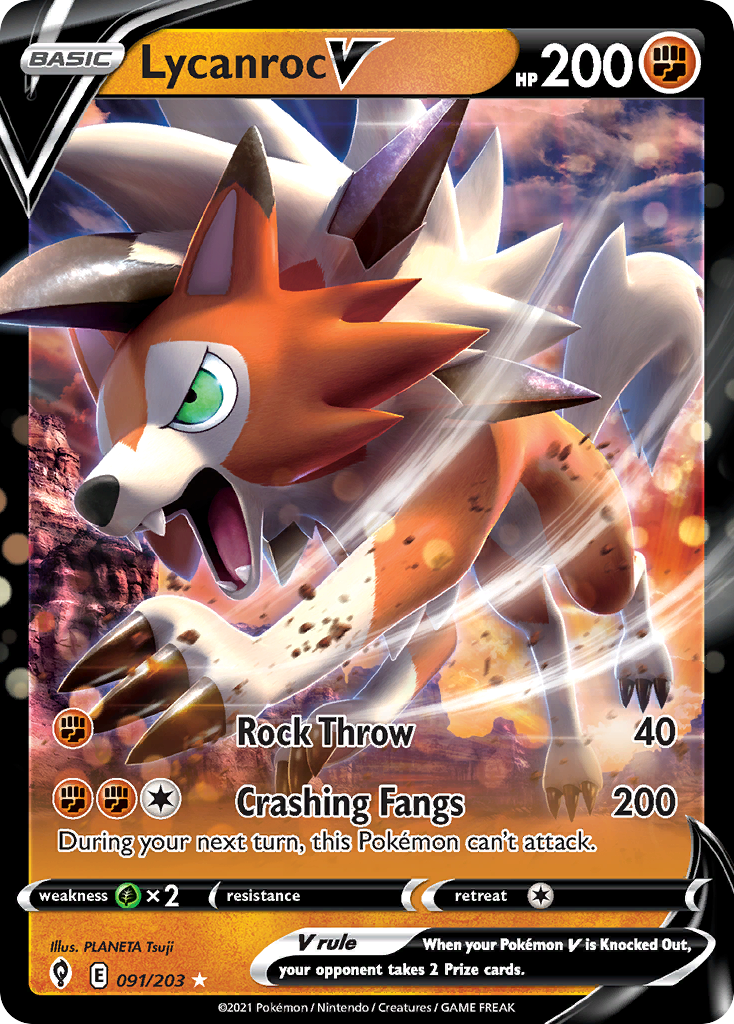 Lycanroc V 91 Rare Holo V card from Evolving Skies