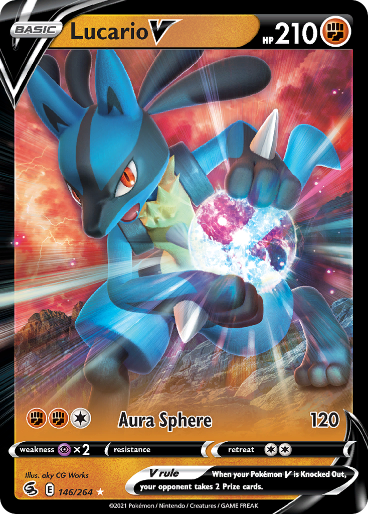 Lucario V 146/264 Rare Holo V card from Fusion Strike