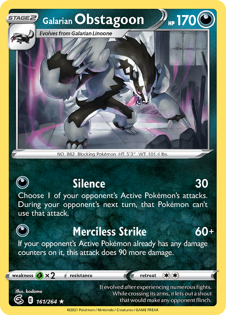 Galarian Obstagoon 161/264 Rare Holo card from Fusion Strike