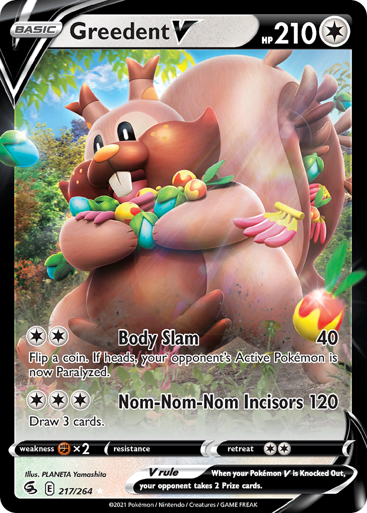 Greedent V 217 Rare Holo V card from Fusion Strike