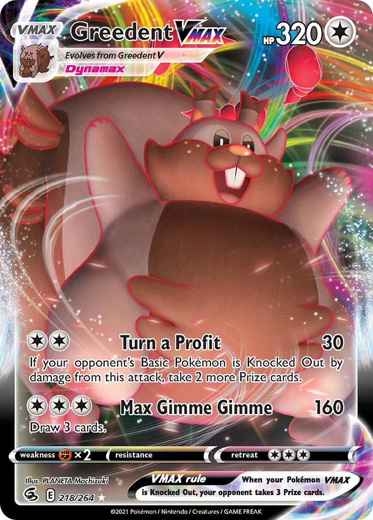 Greedent VMAX 218 Rare Holo VMAX card from Fusion Strike