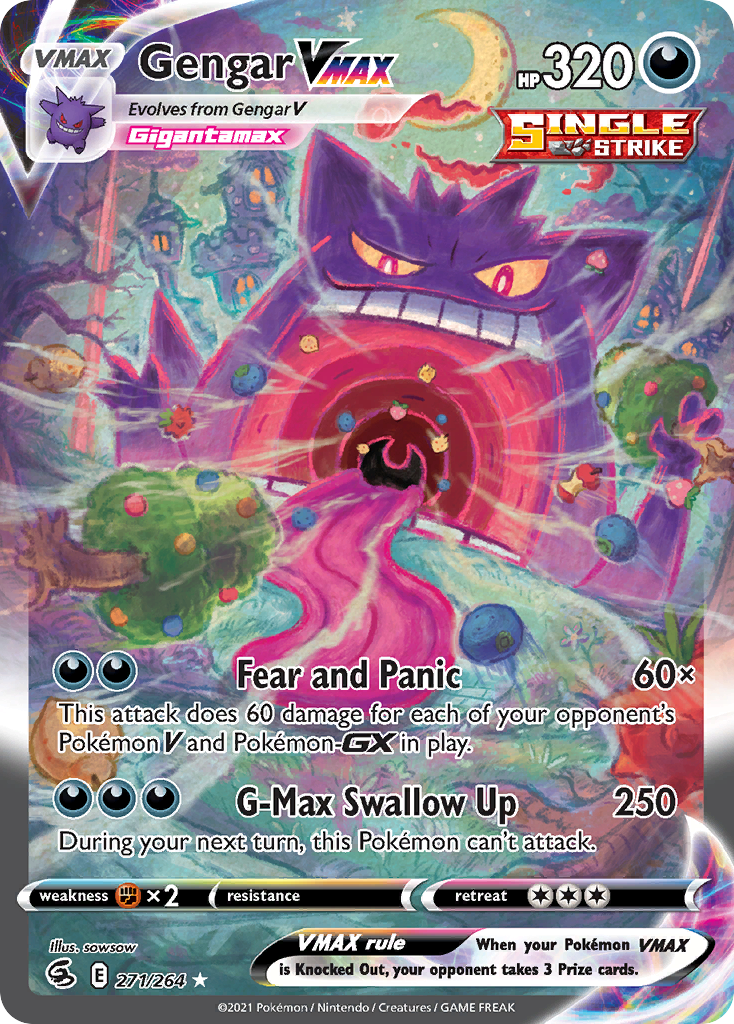 Gengar VMAX 271/264 Rare Rainbow card from Fusion Strike