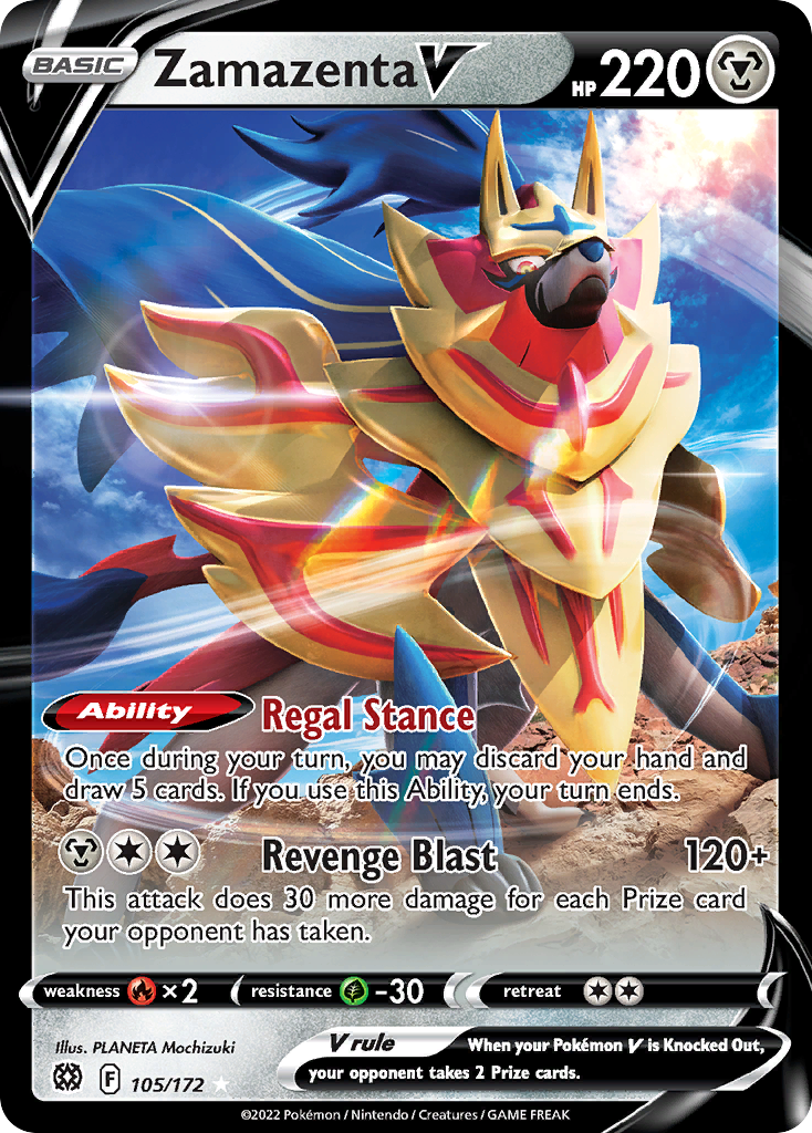 Zamazenta V 105/172 Rare Holo V card from Brilliant Stars