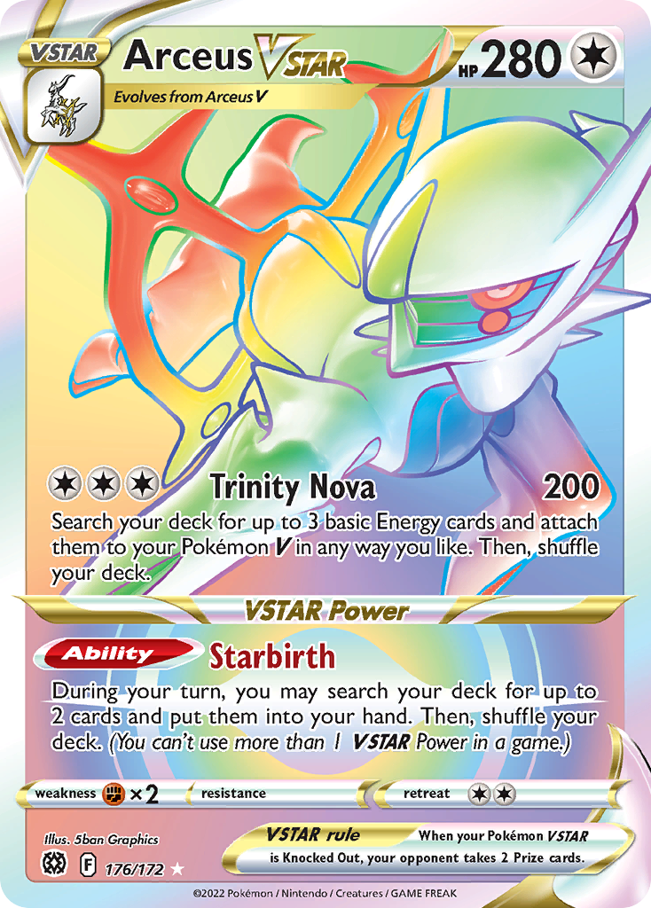 Arceus VSTAR 176 Rare Rainbow card from Brilliant Stars