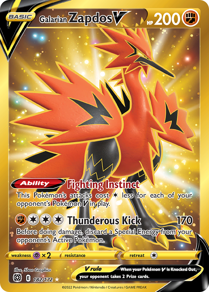 Galarian Zapdos V 182 Rare Secret card from Brilliant Stars