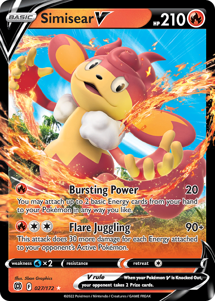 Simisear V 27 Rare Holo V card from Brilliant Stars