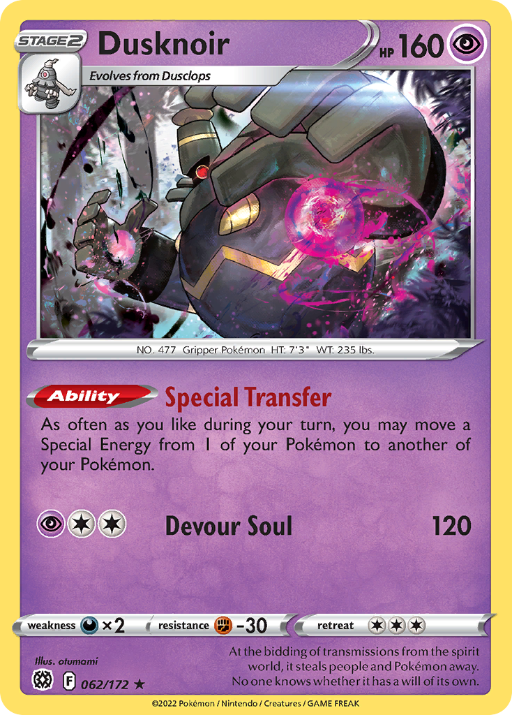 Dusknoir 62 Rare Holo card from Brilliant Stars