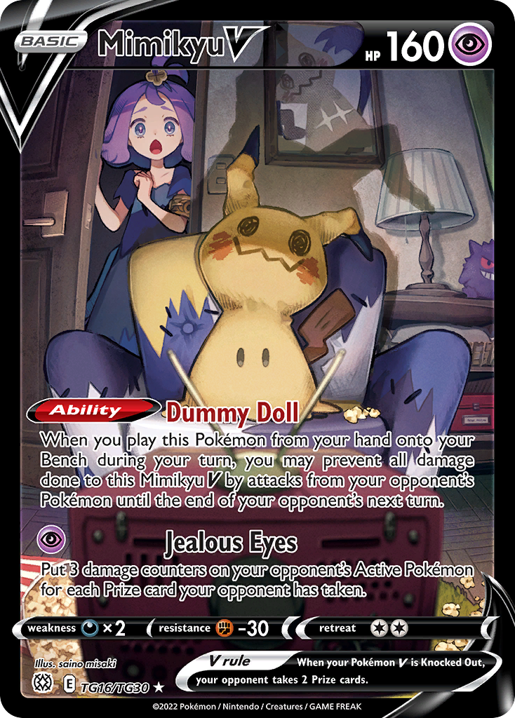 Mimikyu V TG16 Rare Holo V card from Brilliant Stars Trainer Gallery
