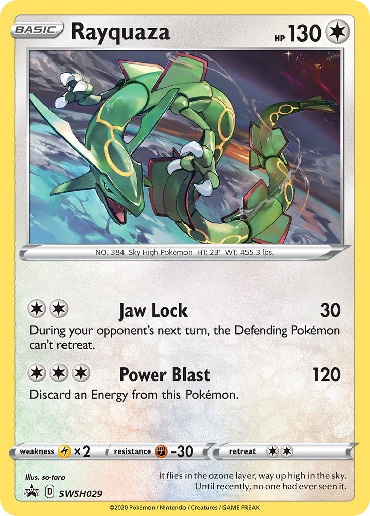 Rayquaza SWSH029 Promo card from SWSH Black Star Promos