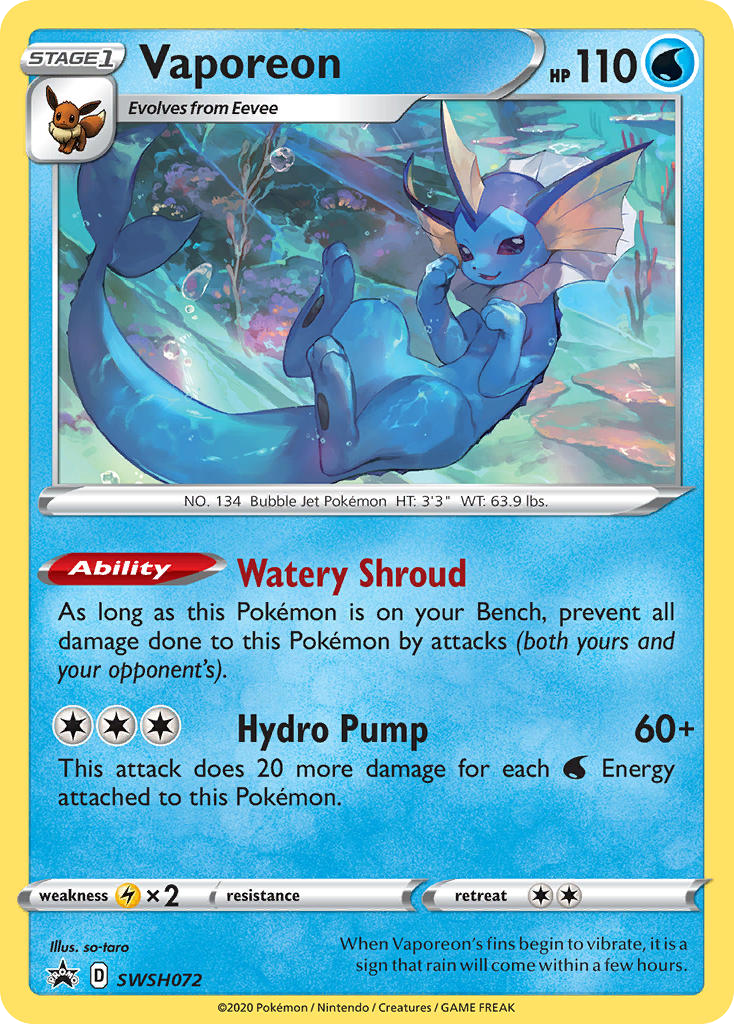 Vaporeon SWSH072 Promo card from SWSH Black Star Promos