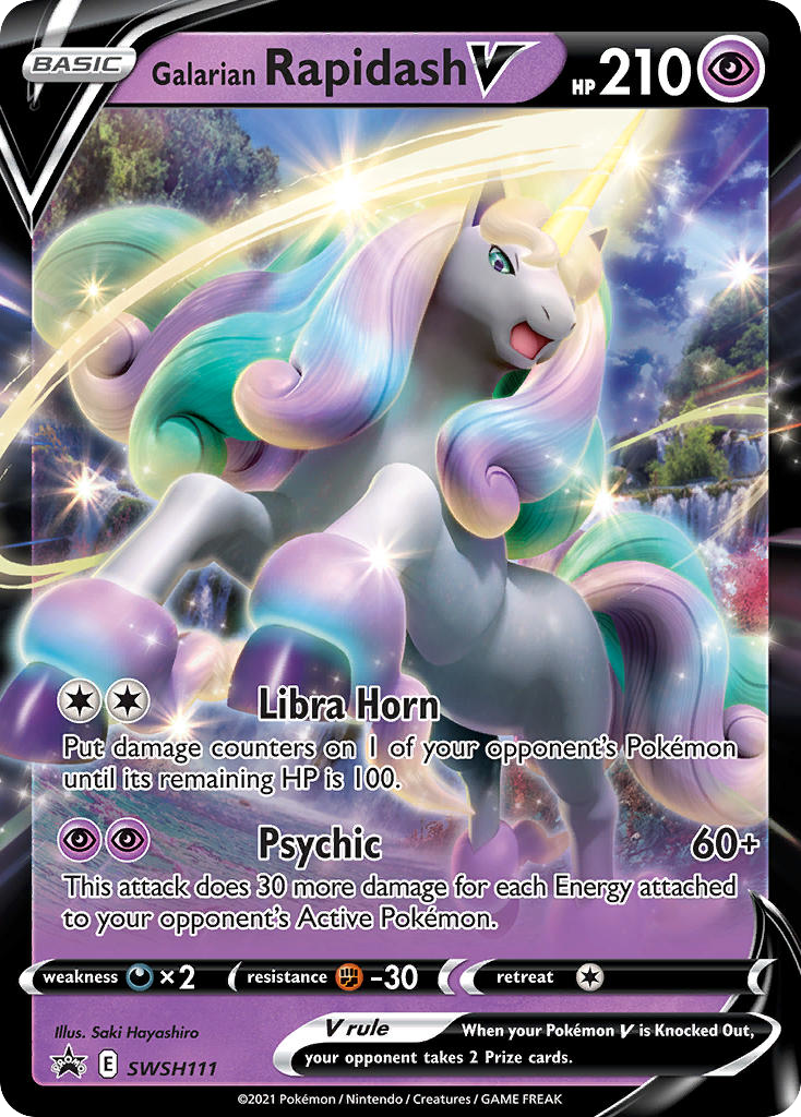 Galarian Rapidash V SWSH111 Promo card from SWSH Black Star Promos
