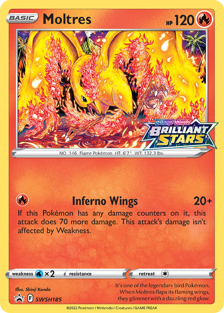 Moltres SWSH185 Promo card from SWSH Black Star Promos