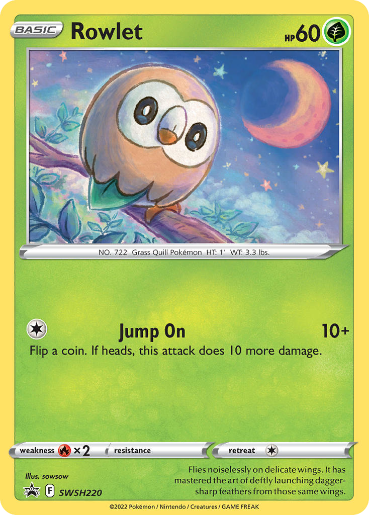 Rowlet SWSH220 Promo card from SWSH Black Star Promos