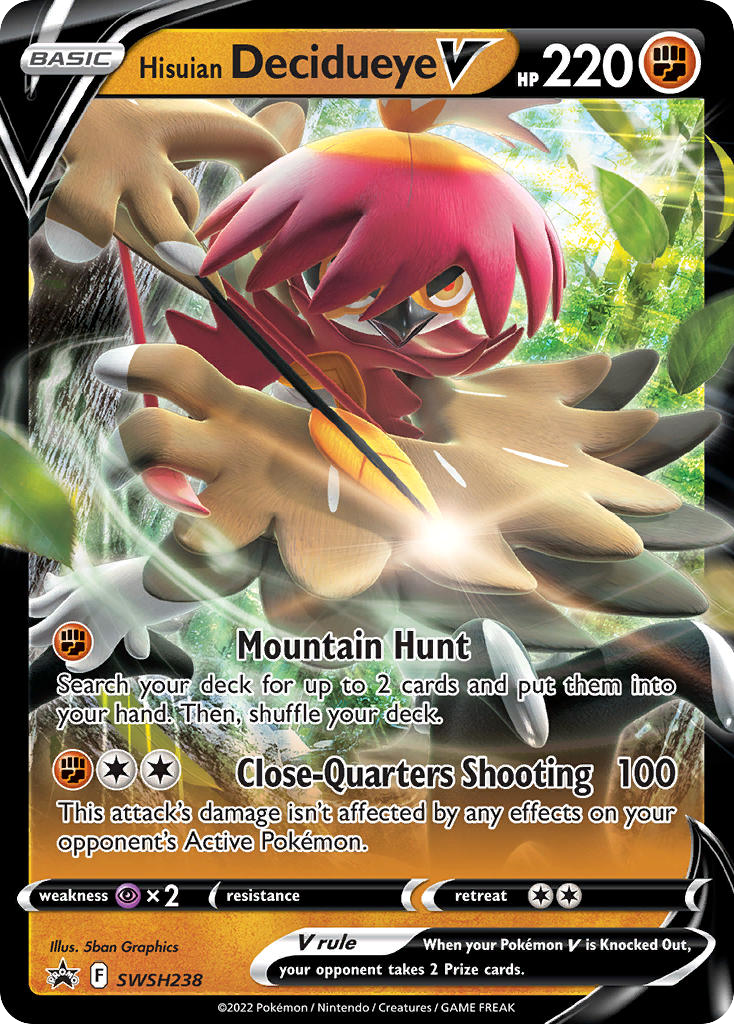 Hisuian Decidueye V SWSH238 Promo card from SWSH Black Star Promos