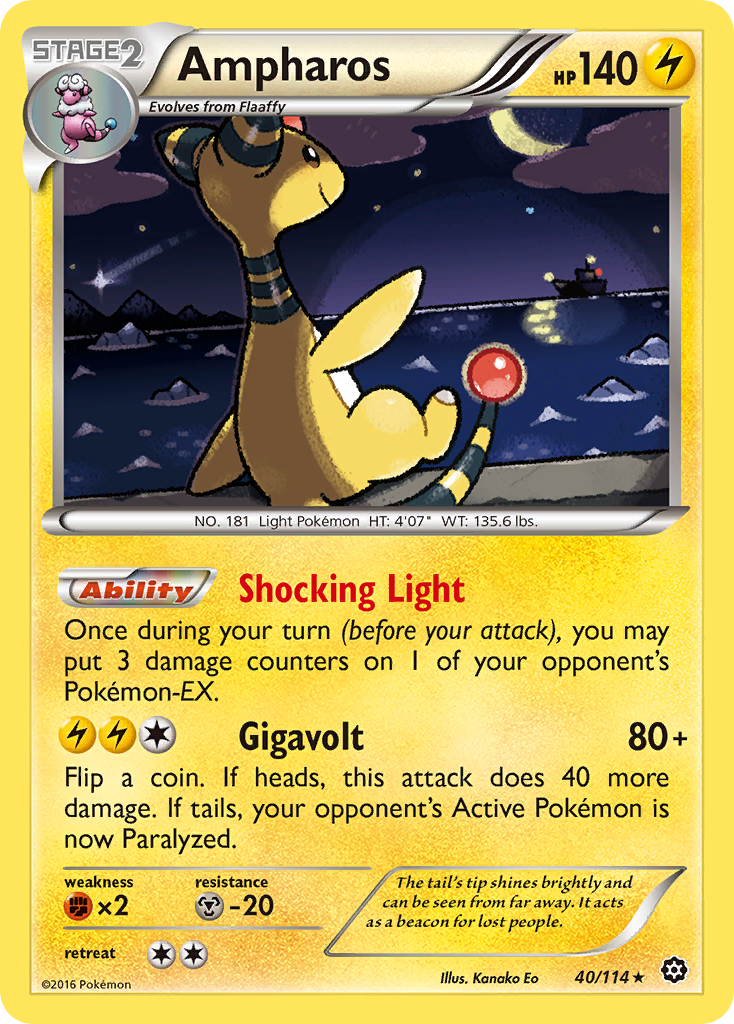 Ampharos 40/114 Rare Holo card from Steam Siege