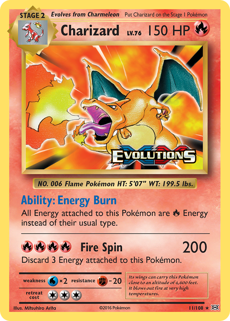 Charizard 11 Rare Holo card from Evolutions