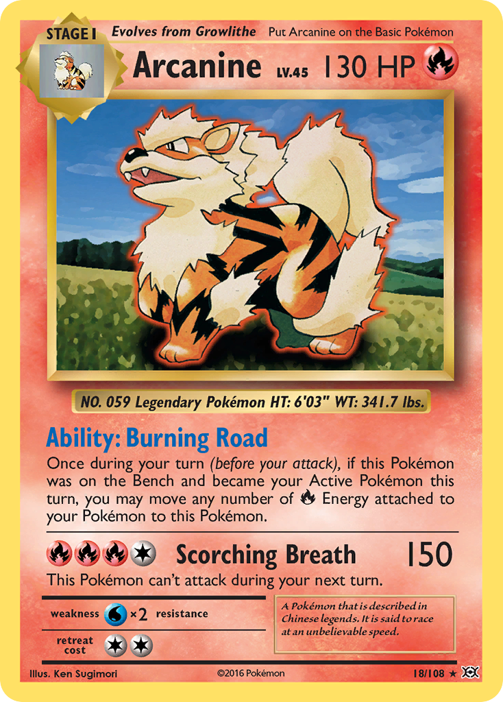 Arcanine 18 Rare card from Evolutions